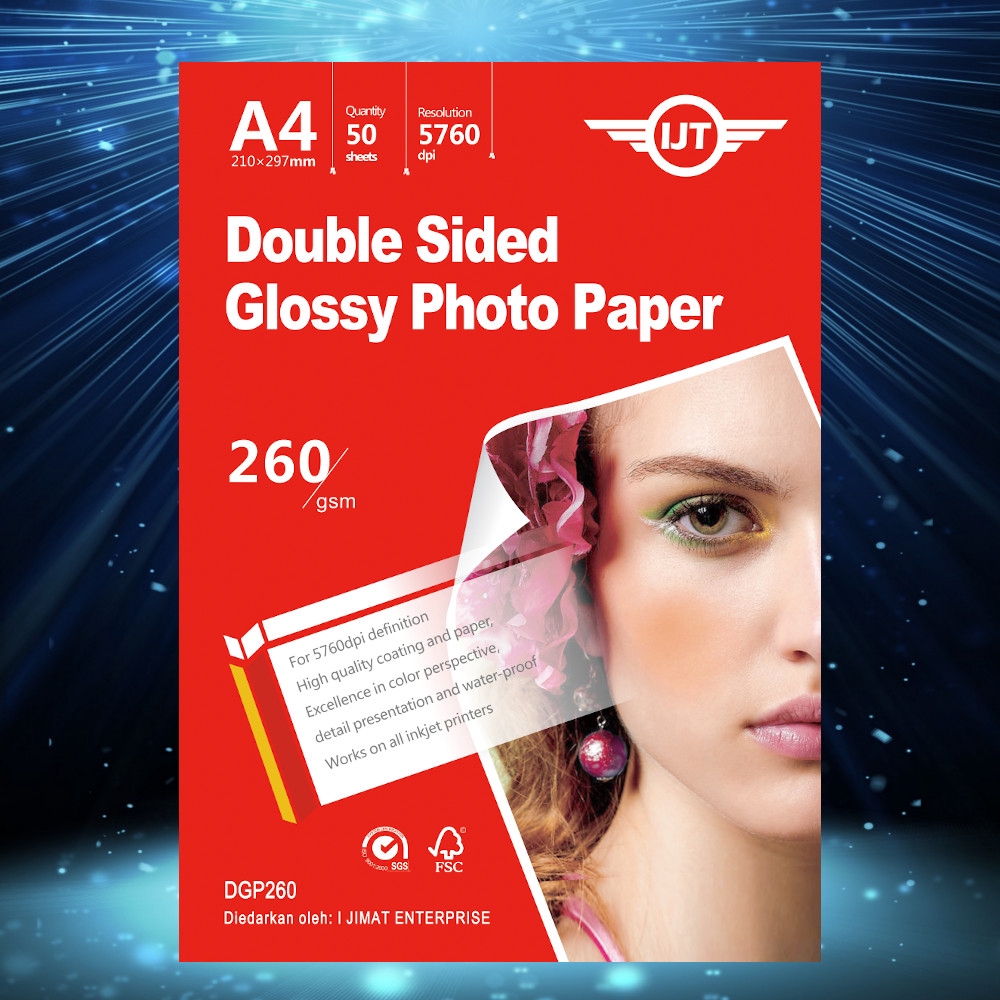50's/pack IJT DGP260 Waterproof (DOUBLE SIDED) Glossy Photo Paper A4