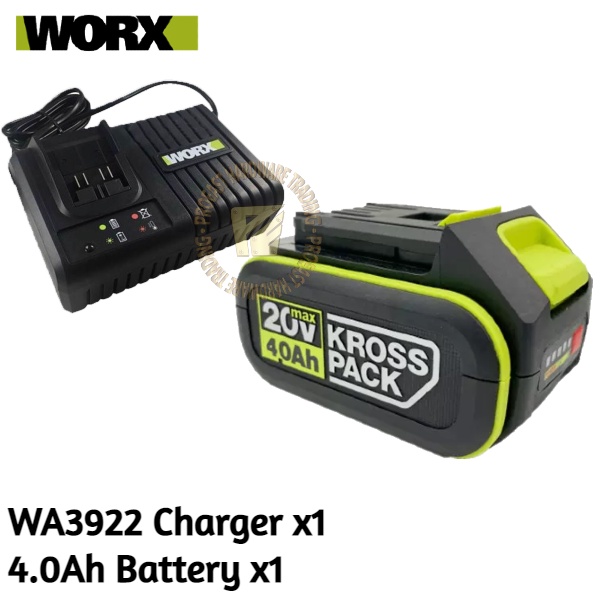WORX [WA3016] 20V 4.0Ah Kross Pack Battery & [WA3922] 6.0A Fast Charger ( SET AD ) Shopee