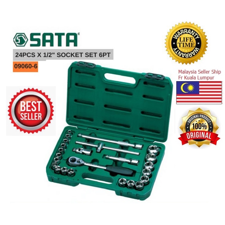 SATA 09060-6 24 Pcs 1/2″ Drive 6 Point Metric Socket Set (NEW & ORI ...