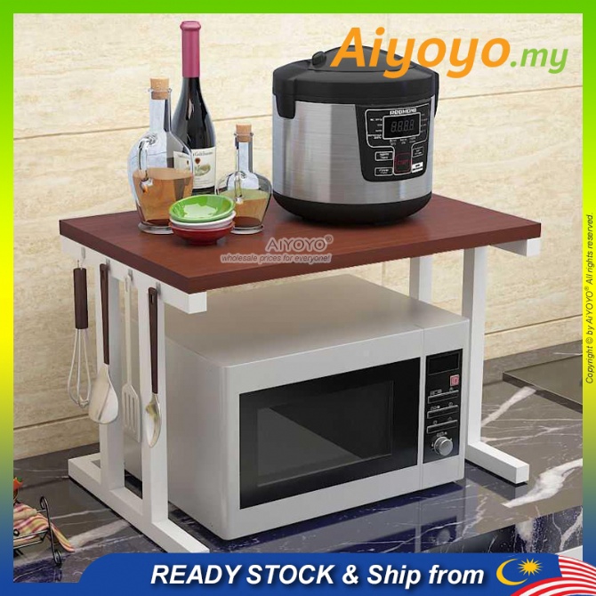 2 Tiers 2 Layer Wooden Microwave Oven Rack Electric Rice Cooker Storage ...