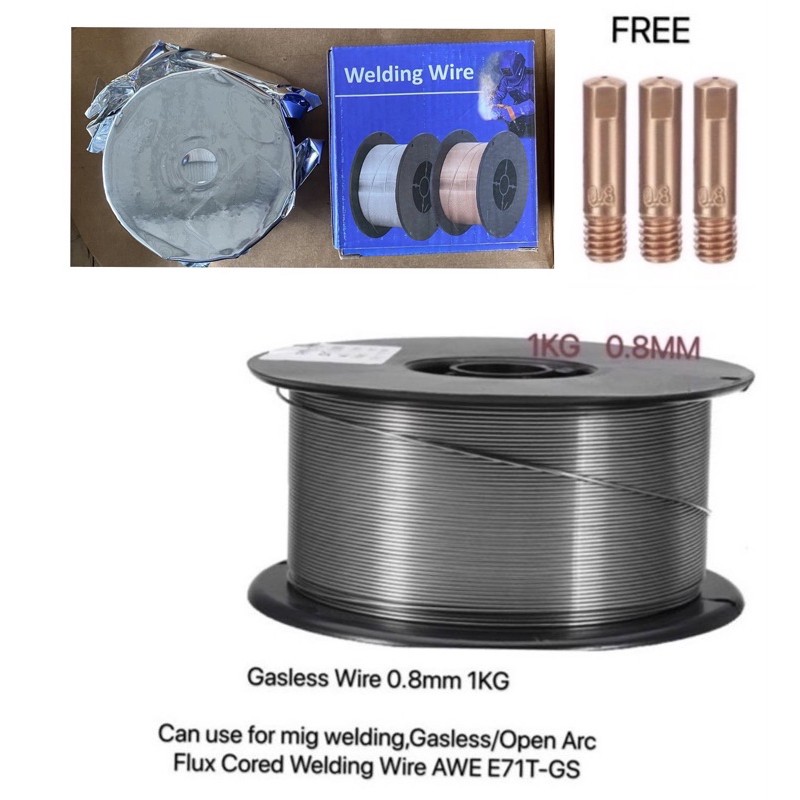GASLESS 0.8mm 1KG Gas Flux Cored MIG Welding Wire FOC 3pcs TIPS WELDING ...