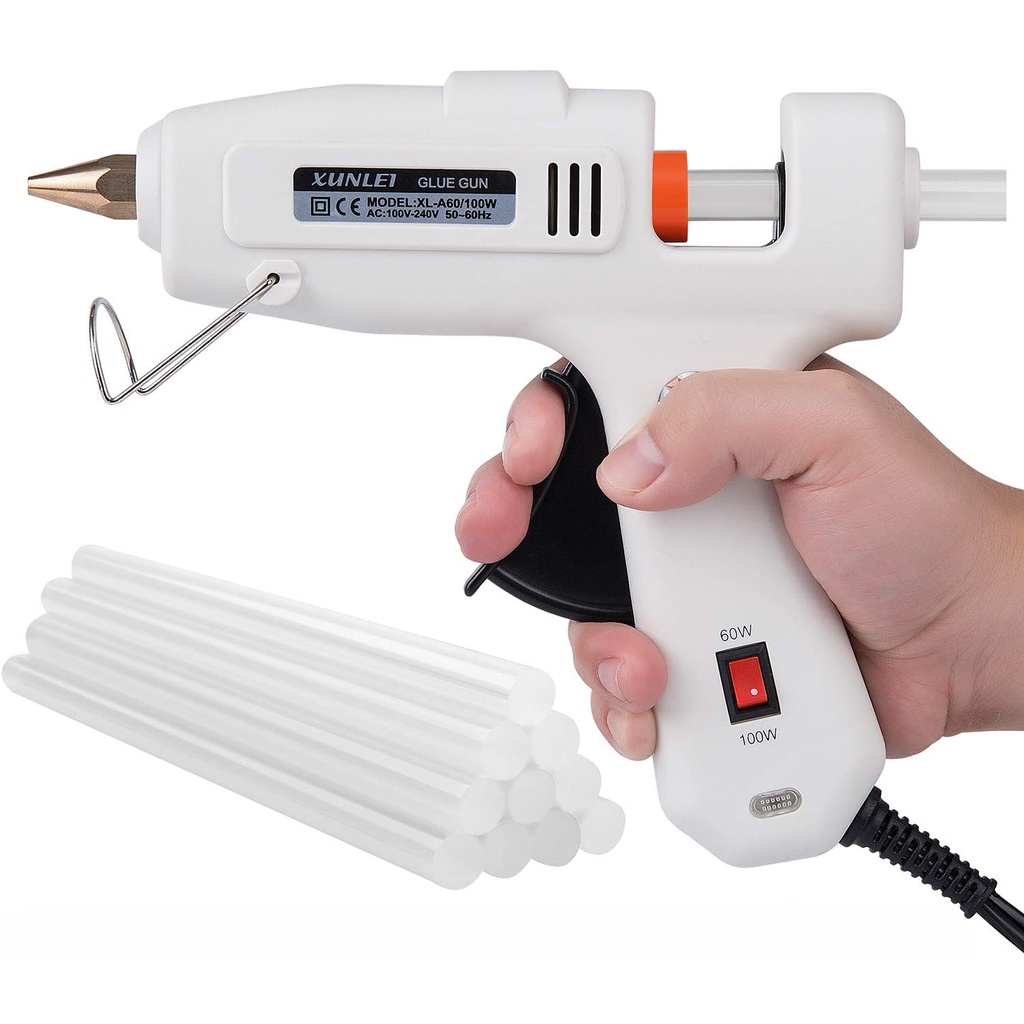 XUNLEI Hot Glue Gun, 60/100W Dual Power High Temp Heavy Duty Melt Glue Gun with Glue Sticks