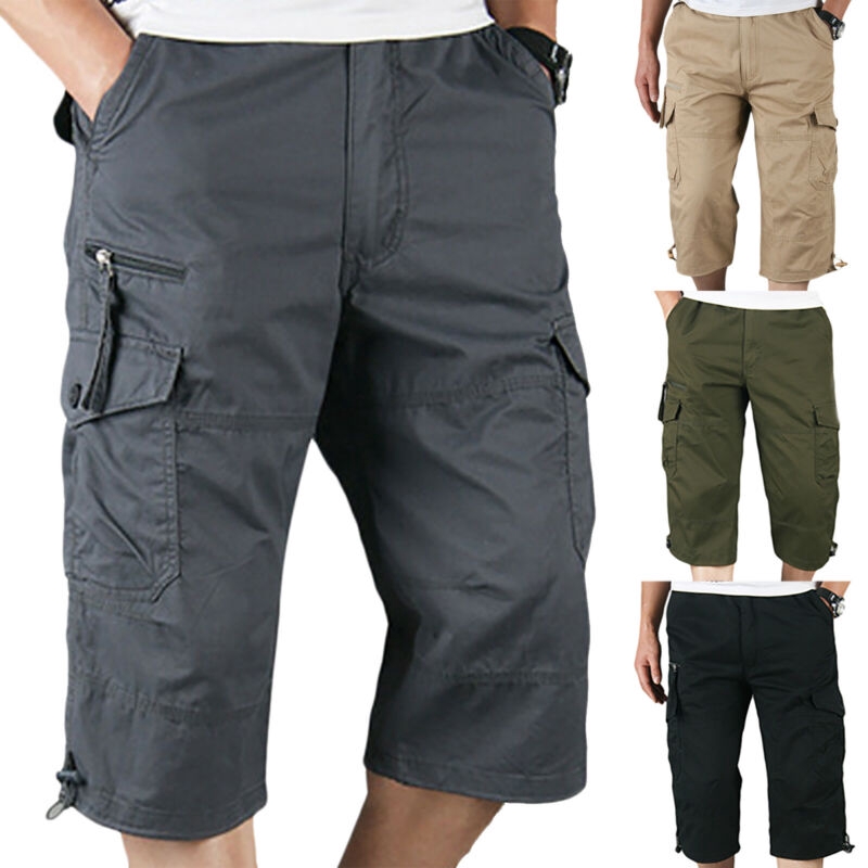 Men Jogger Shorts Elastic Waist Army Sports Casual Cargo Short Pants