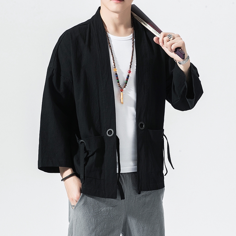 Chinese Style Kimono Cardigan Men Crane Printed Long Black Kimono Cardigan Men Shopee Malaysia