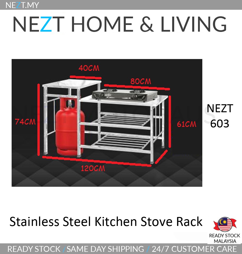 Stainless Steel Kitchen Rack Gas Stove Rack Meja Dapur Easy Cleaning (3 ...