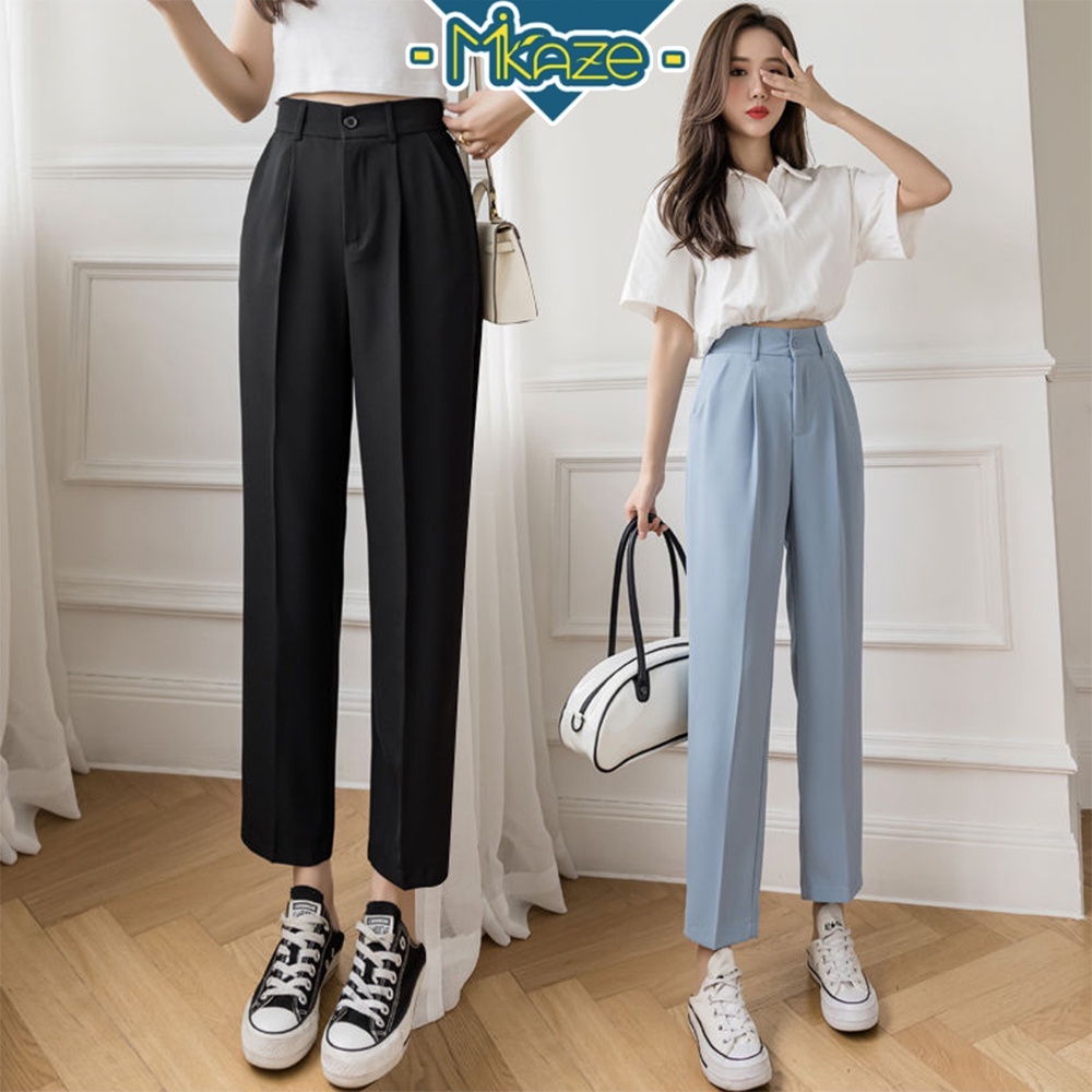 MIKAZE SOYA Women Long Pants Straight 9 Point Suit Pants Korean Style High Waist Loose Pants Slimming Casual Wide Leg Shopee Malaysia