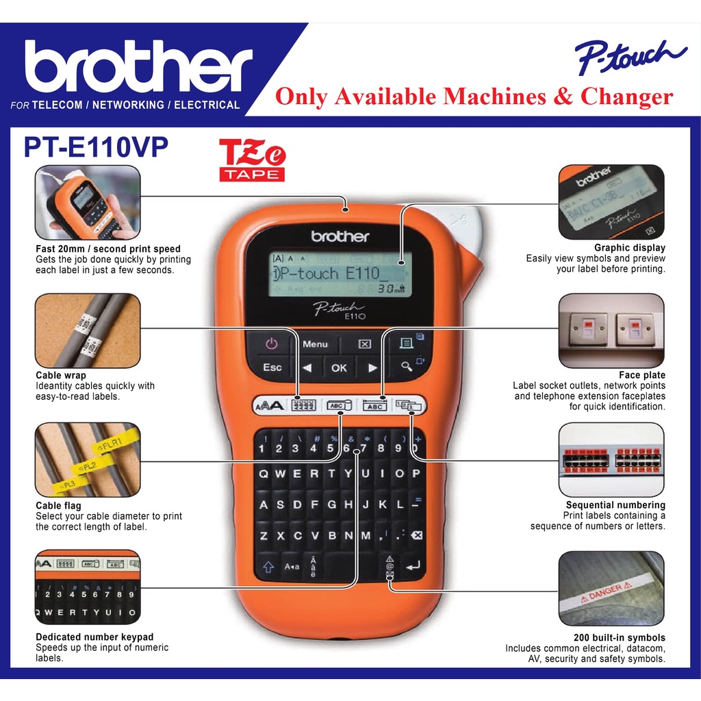 Brother PTE110VP Labelling Machine PTouch Label Maker PTE110 PTE110VP