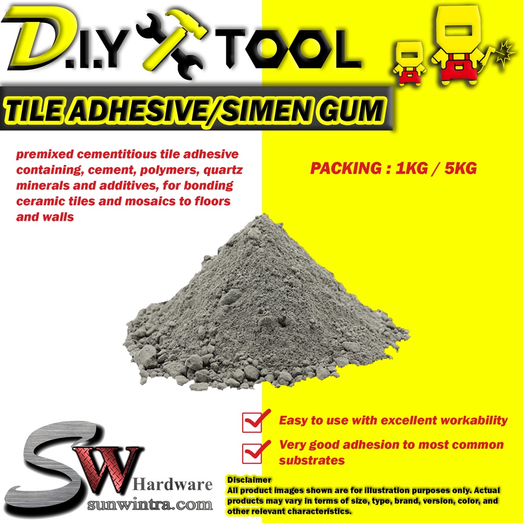 TILE ADHESIVE/SIMEN GUM/GUM CEMENT (GREY) 1KG/5KG Shopee Malaysia