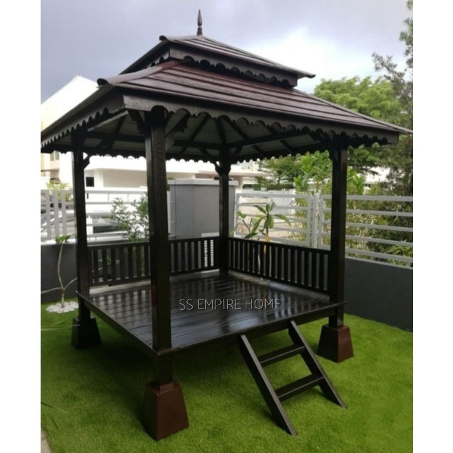 Gazebo 6x6 Double Roof Cengal Wood Pondok Kayu Handmade Outdoor Garden