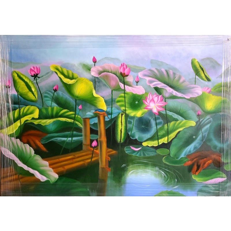 Hand painted wall oil painting on canvas (lotus) Shopee Malaysia