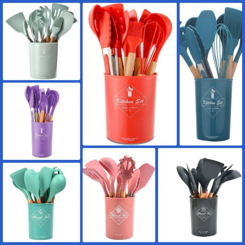 (READY STOCK) COOKING TOOLS KITCHEN COOKWARE SET SILICONE UTENSILS SETS ...