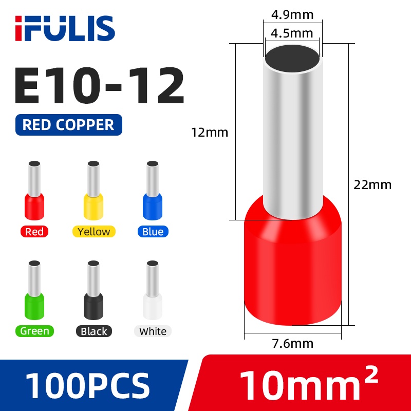 100PCS VE European Wire Connector Terminal Pin Tube Wiring E7508 E2508