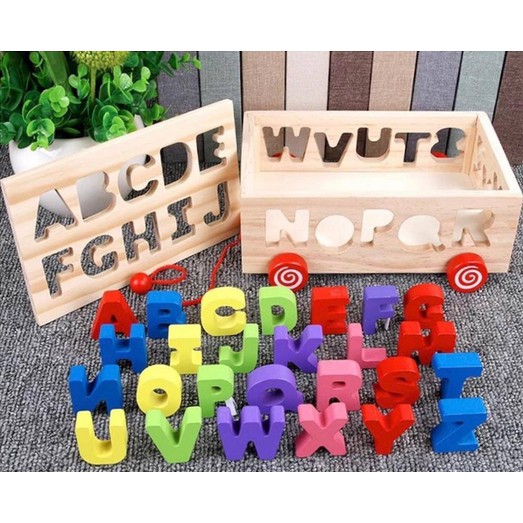 TOS Wooden Alphabet Letter Sorter Pulling Car Matching Sorting ABC ...