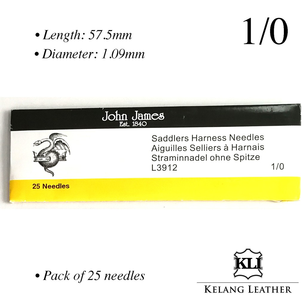 John James Saddlers Harness Needles, Size 18 1/0, 57.5mm in Length and 1.09mm in Diameter, Pack of 25, Large, Rounded Point, Use for All Hand