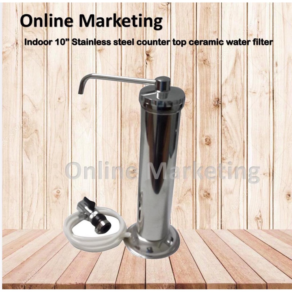 Indoor 10” Stainless Steel Countertop Ceramic Water Filter Set