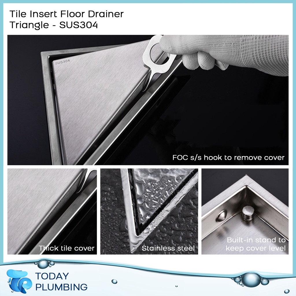 Triangle SUS304 Stainless Steel Tile-Insert Floor Trap Grating Drainer ...