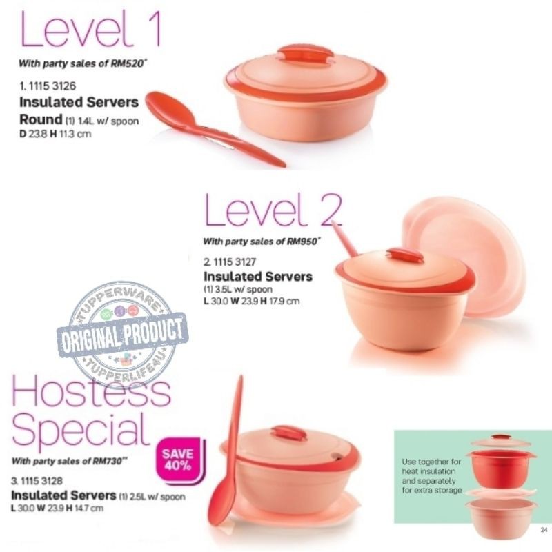 Ready Stock!! Tupperware Insulated Server Coral