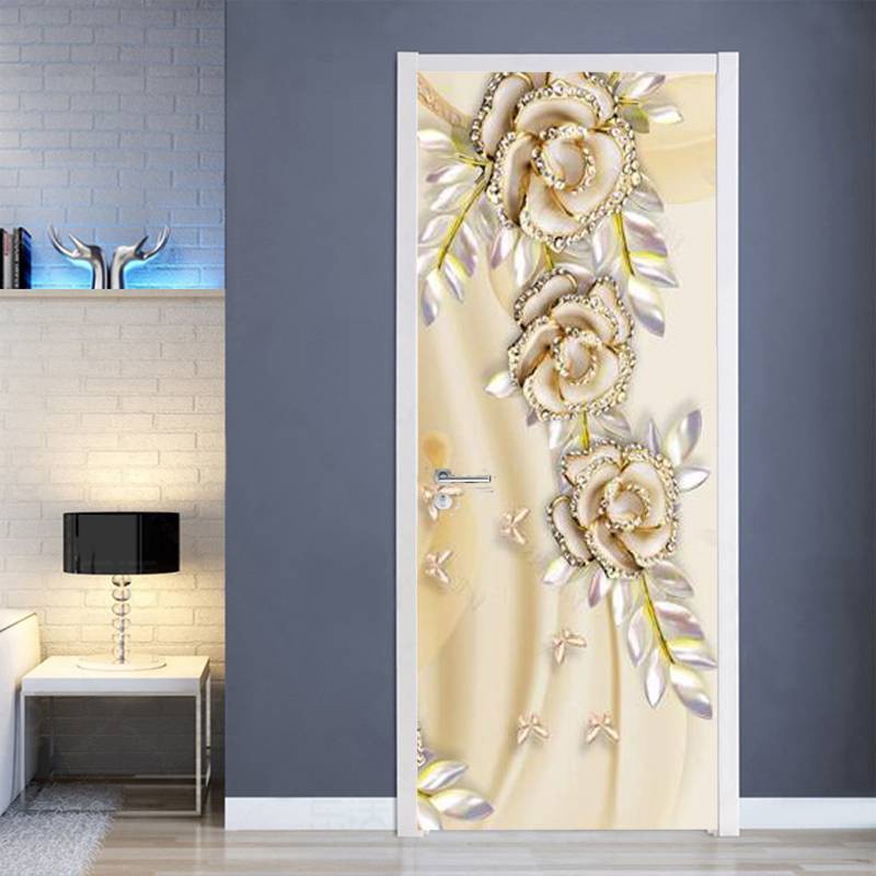 Self Adhesive PVC Door Sticker jewelry flower modern Home Decor Door ...