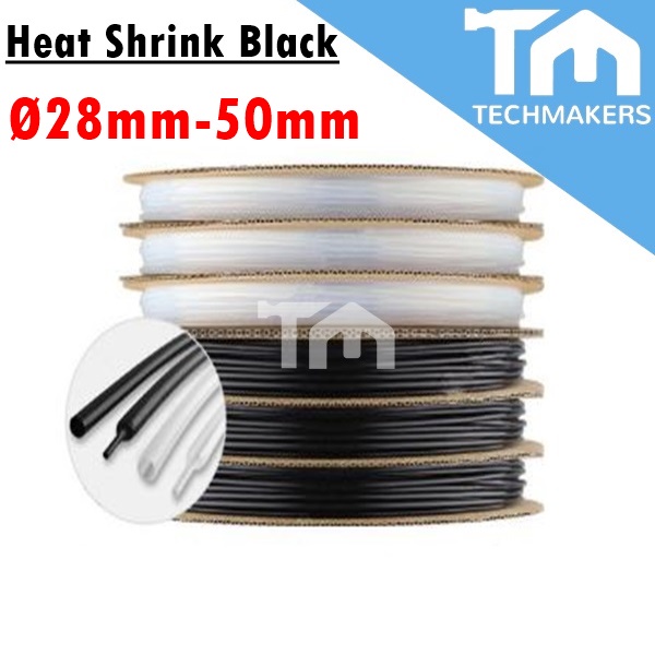 BLACK 1 Meter Heat Shrink Heatshrink Tube Sleeve Sleeving Ø 28/30/35/40/50mm mm Big Large Size Diameter TechMakers