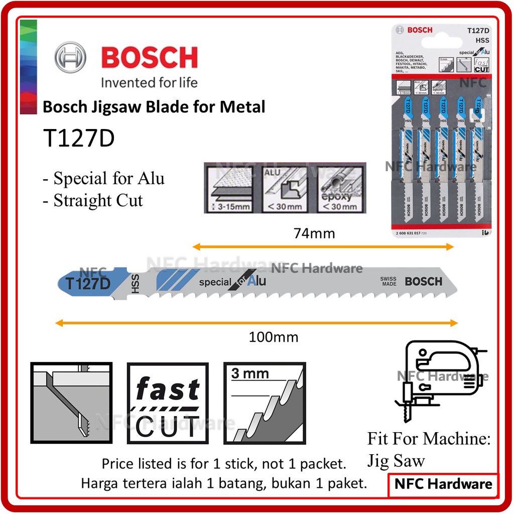 BOSCH Jigsaw Blade T127D Special for Alu (1 PC) | Shopee Malaysia