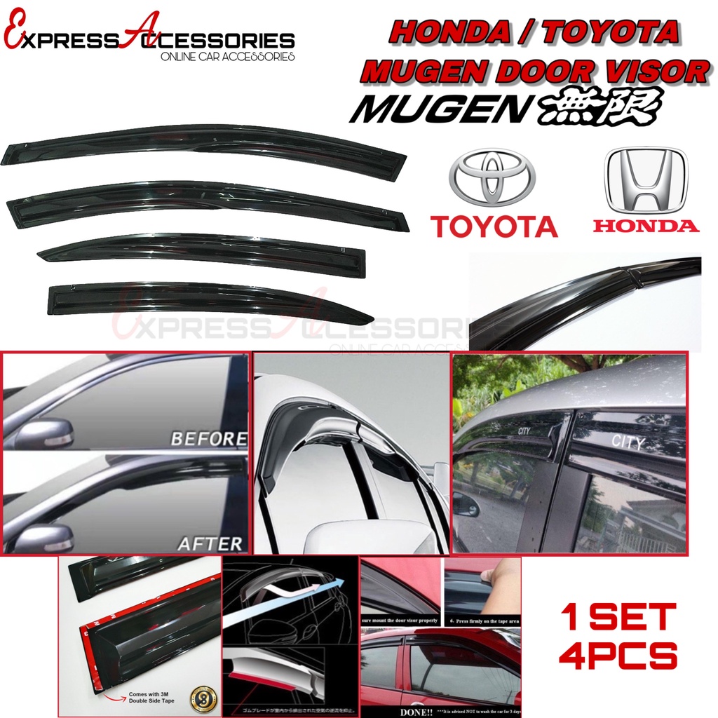 (4 PCS) Mugen Air Press Window Door Visor compatible For Honda Toyota ...