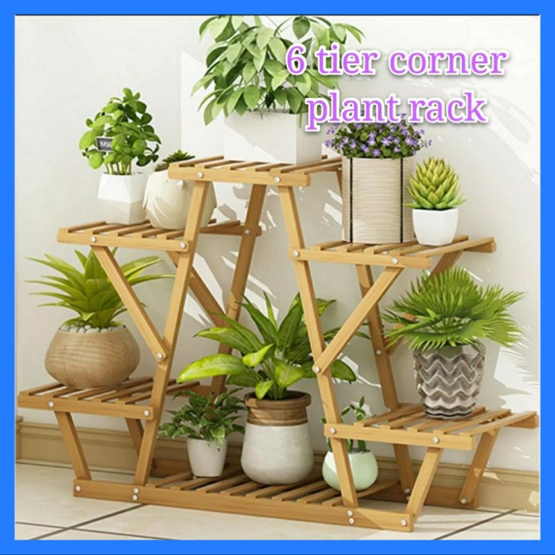 Triangle 6 Tiered Corner Plant Rack Wood Plant Stand Indoor Outdoor ...