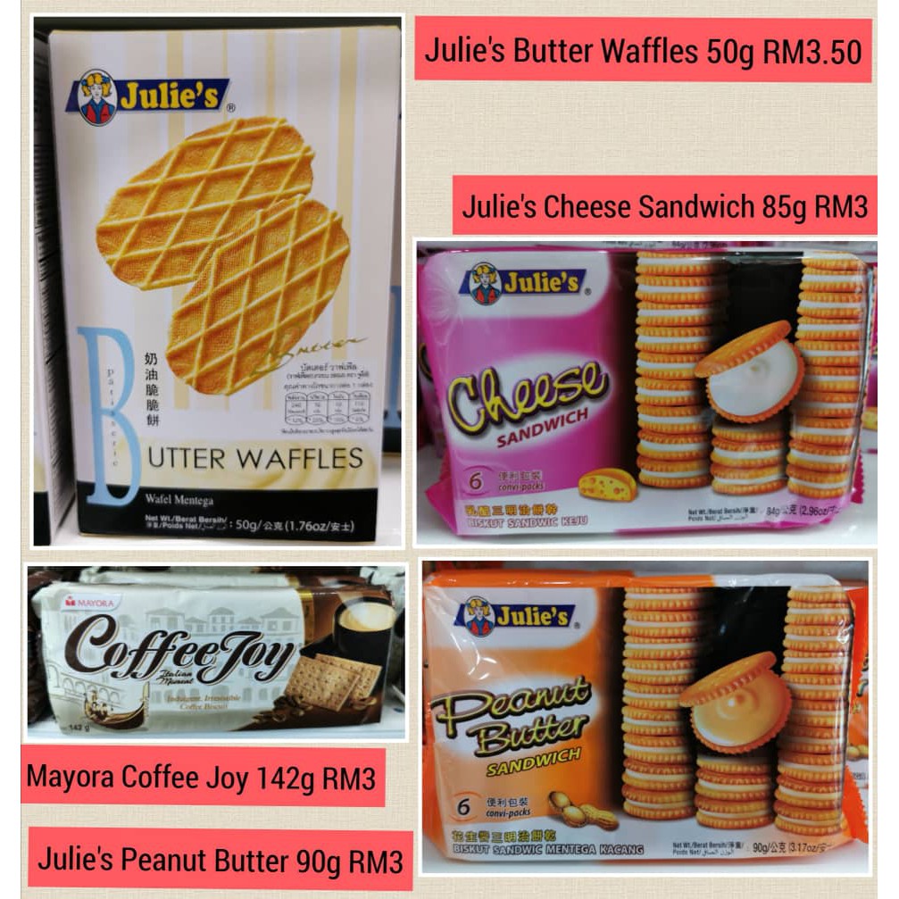 Julies Butter Waffles 50g Julies Cheese Sandwich 85g Julies