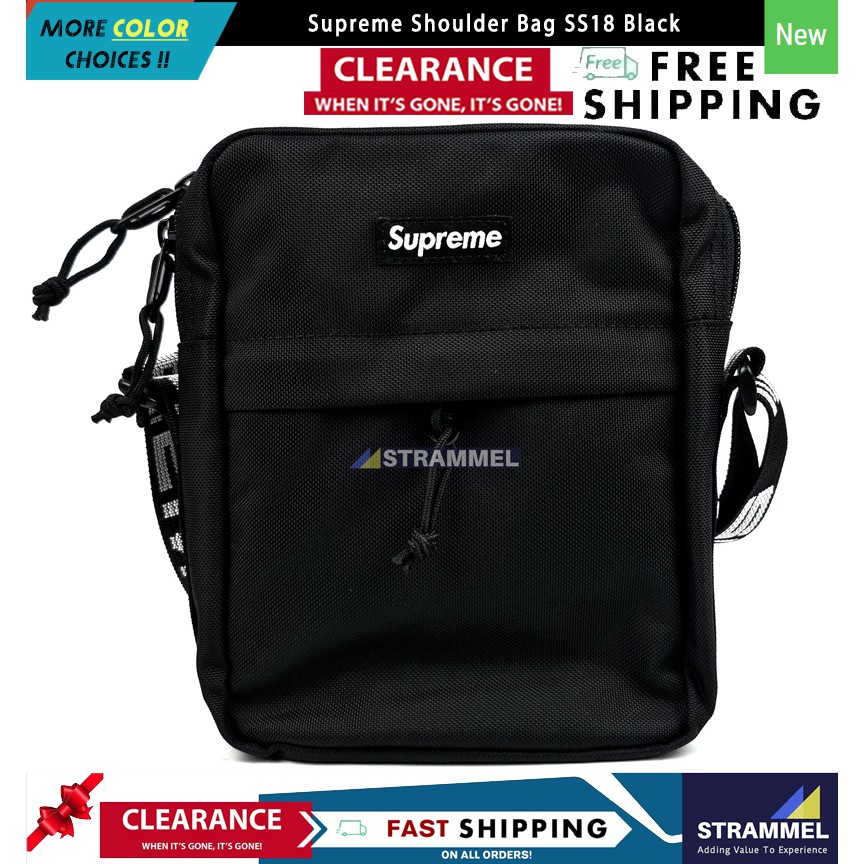 [100 Authentic] Supɾeme Shoulder Bag SS18 Black Crossbody Side