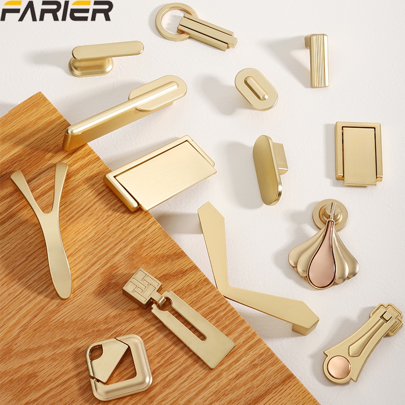 Simple copper color new Chinese wardrobe drawer hidden button bedside ...