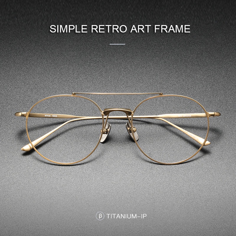 Double Beam Large Frame Eyeglasses Men Retro Round Trend Pure Titanium