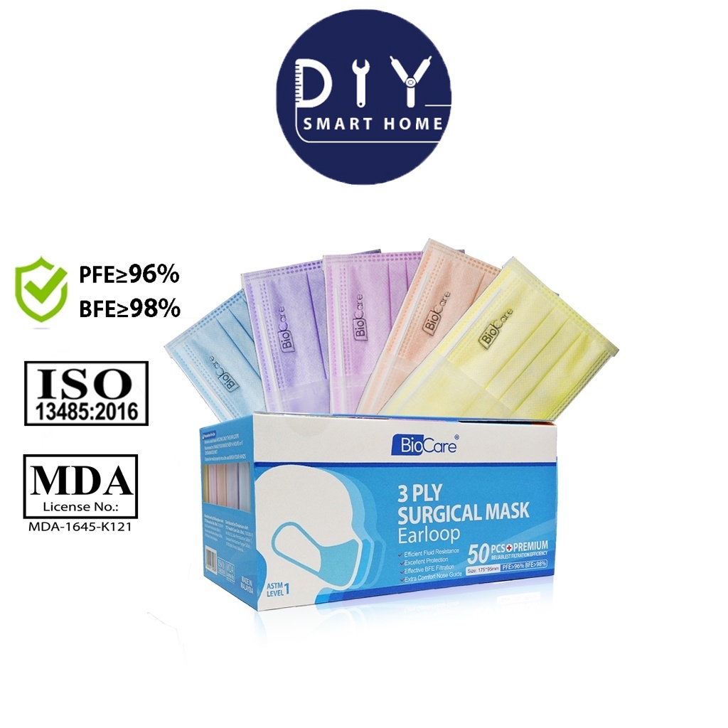 (MDA Approved Mask) Biocare Premium 3 Ply Surgical Face Mask Earloop ...