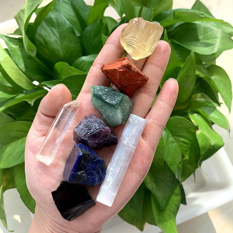 Home Table Decor 1set Natural selenite crystal Point stone kit chakra ...