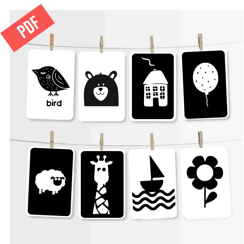 Montessori Black & White Art Flash Cards, Baby Stimulation Cards ...