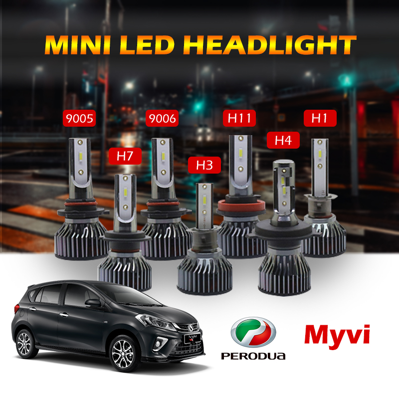[PERODUA] Myvi 2PCS Mini Type Car LED Headlight Bulb H4 H8/H11 9005 Hi