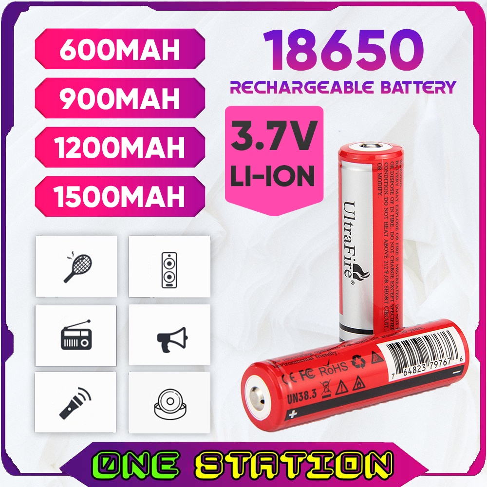 18650 BUTTON TOP RECHARGEABLE BATTERY 600 / 900 / 1200 / 1500mAh 3.7V ...