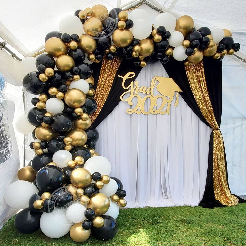 177Pcs Metallic Black&Gold Balloons Garland Arch Kit White Latex ...