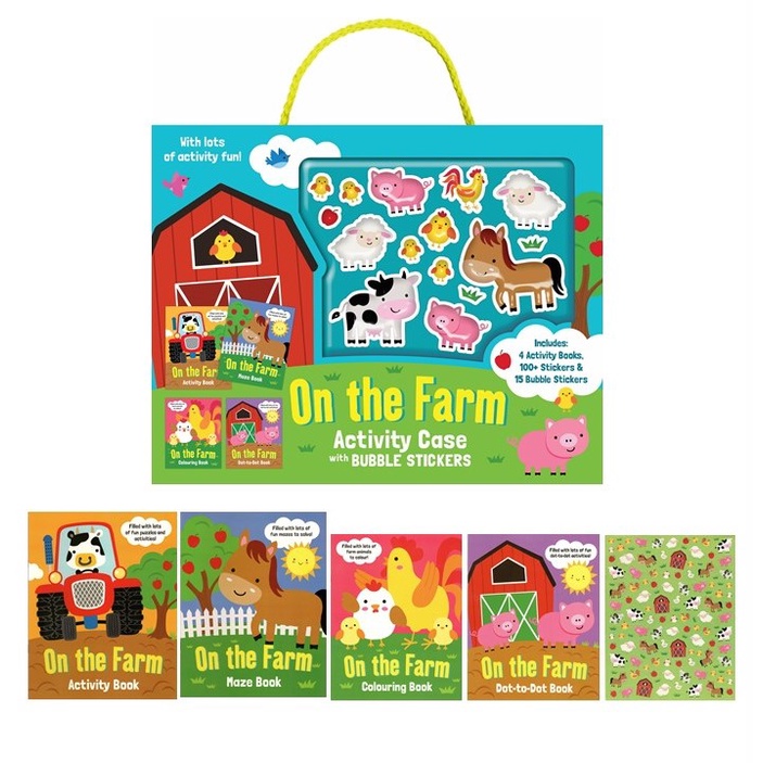 Farm Animals Stickers Fun Colouring Activity Learning Book Carry Case ...