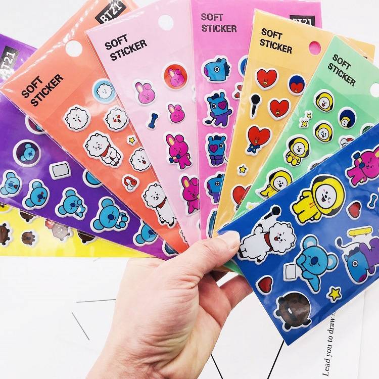 8PCS New KPOP BTS BT21 Cute 3D Bubble Stickers Notebook Diary