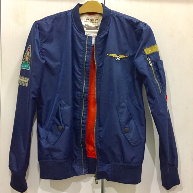 Bomber Jacket; Navy Blue (with Patches) | Shopee Malaysia