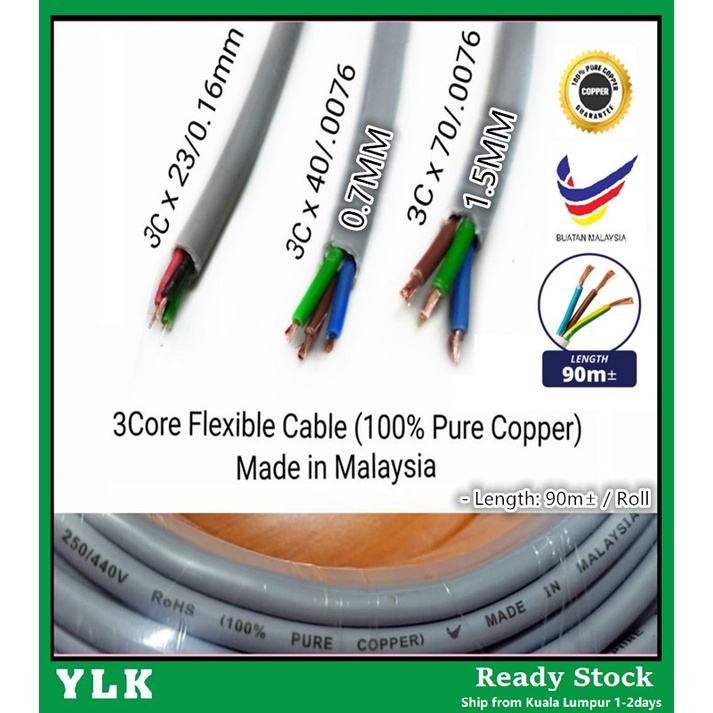 YLK 3 Core Flexible Cable | Flexible Wire | 40/0076 & 70/0076mm | 90Y ...