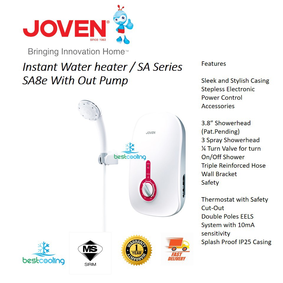 Joven SA8E Water Heater With BuiltIn EELS System and Surge Protector(No Pump) Shopee Malaysia