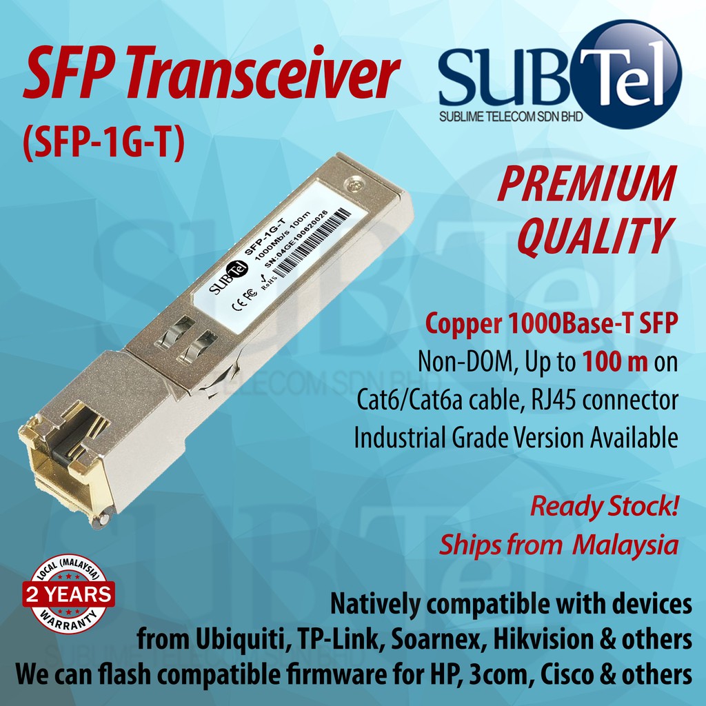 SUBTel SFP-1G-T Gigabit Ethernet Copper SFP Transceiver RJ45 1000BASE-T ...