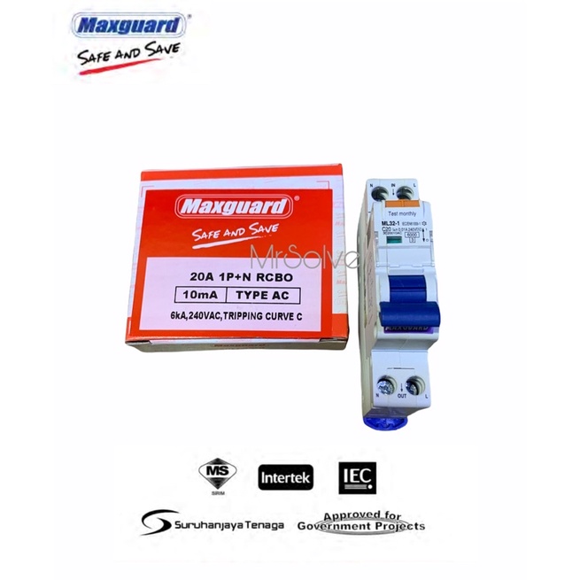 Maxguard 20A 1P +N 10mA RCBO (Residual Current - Operated Circuit ...