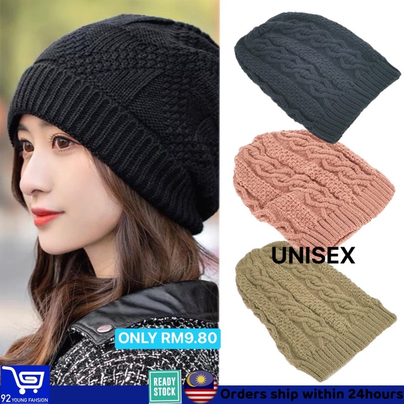 Promotion 2024🇲🇾Men Women Unisex Long Beanie Hat Winter Knitted Hat ...