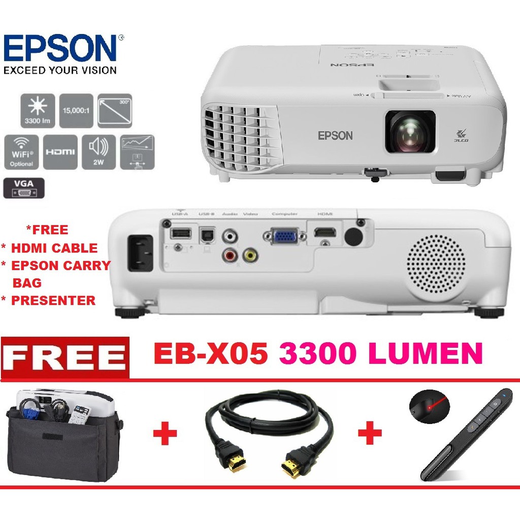 EPSON EB-X05 XGA 3LCD x05 PROJECTOR (3300 LUMENS) | Shopee Malaysia