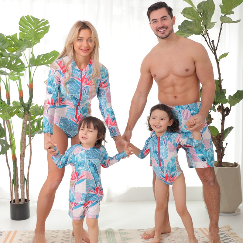 2023 Holiday Family Matching Outfits Long Sleeve Floral Print Swimsuits ...