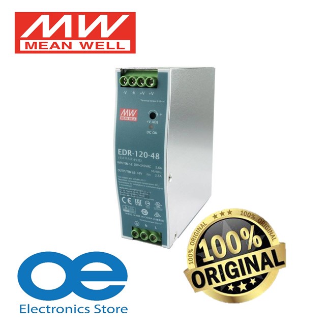 MEAN WELL EDR-120-48 DIN Rail Power Supply – 48V DC, 120W, 2.5A, Industrial