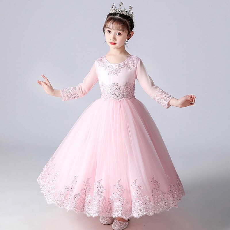 4-14years Gown Princess Dress Raya 2022 Kids Girl Children White Pink ...