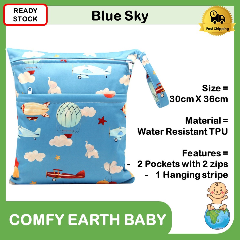 Large Wet Bag Waterproof Baby Diaper Bag Waterproof Double Zip Wet Bag