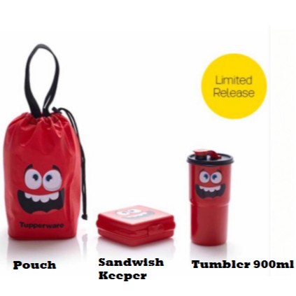 Tupperware: Smiley Lunch Set/Tumbler 900ml/Sandwich Keeper/Pouch ...